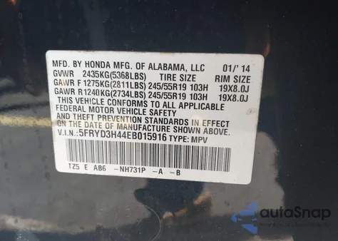 2014 Acura Mdx Technology Package z USA, uszkodzony, nr VIN 5FRYD3H44EB015916